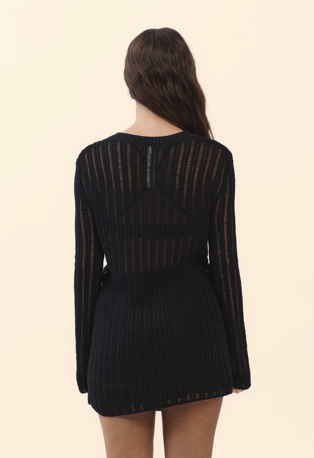 SP205 SHEER COVER-UP KNIT BLACK SOLID サイズ: F