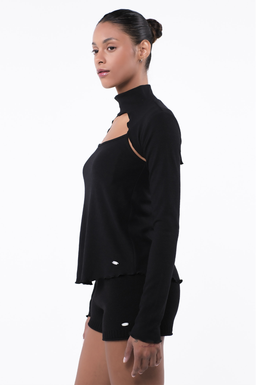 SP216 TURTLE NECK KNIT BOLERO COMBI BLACK サイズ: F