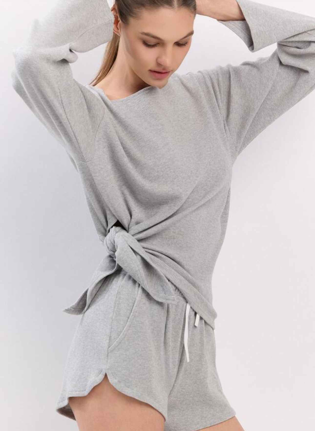 TL126 WAFFLE L/S TOP M.GRAY