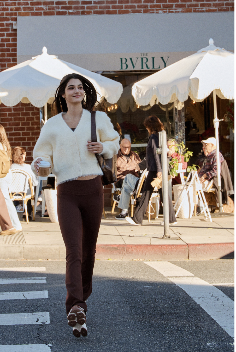 PL418 BONDED FLARE LEGGINGS BROWN サイズ: S/M