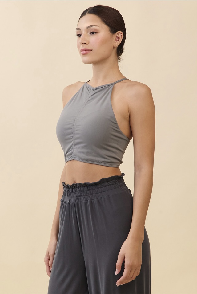 TB045 HALTER DRAPE TANKTOP CHARCOAL SOLID サイズ: S/M