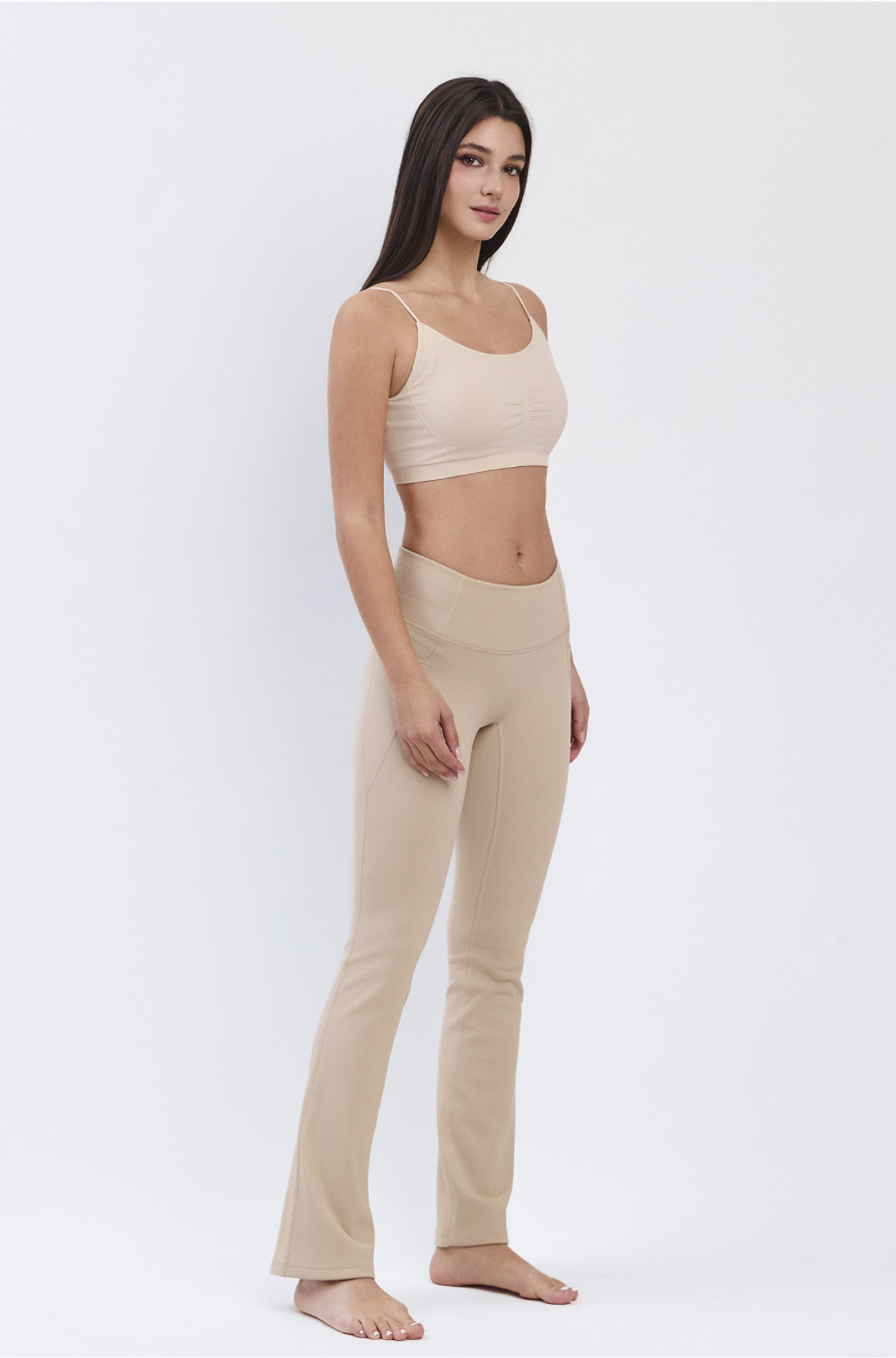 PL418 BONDED FLARE LEGGINGS BEIGE サイズ: S/M