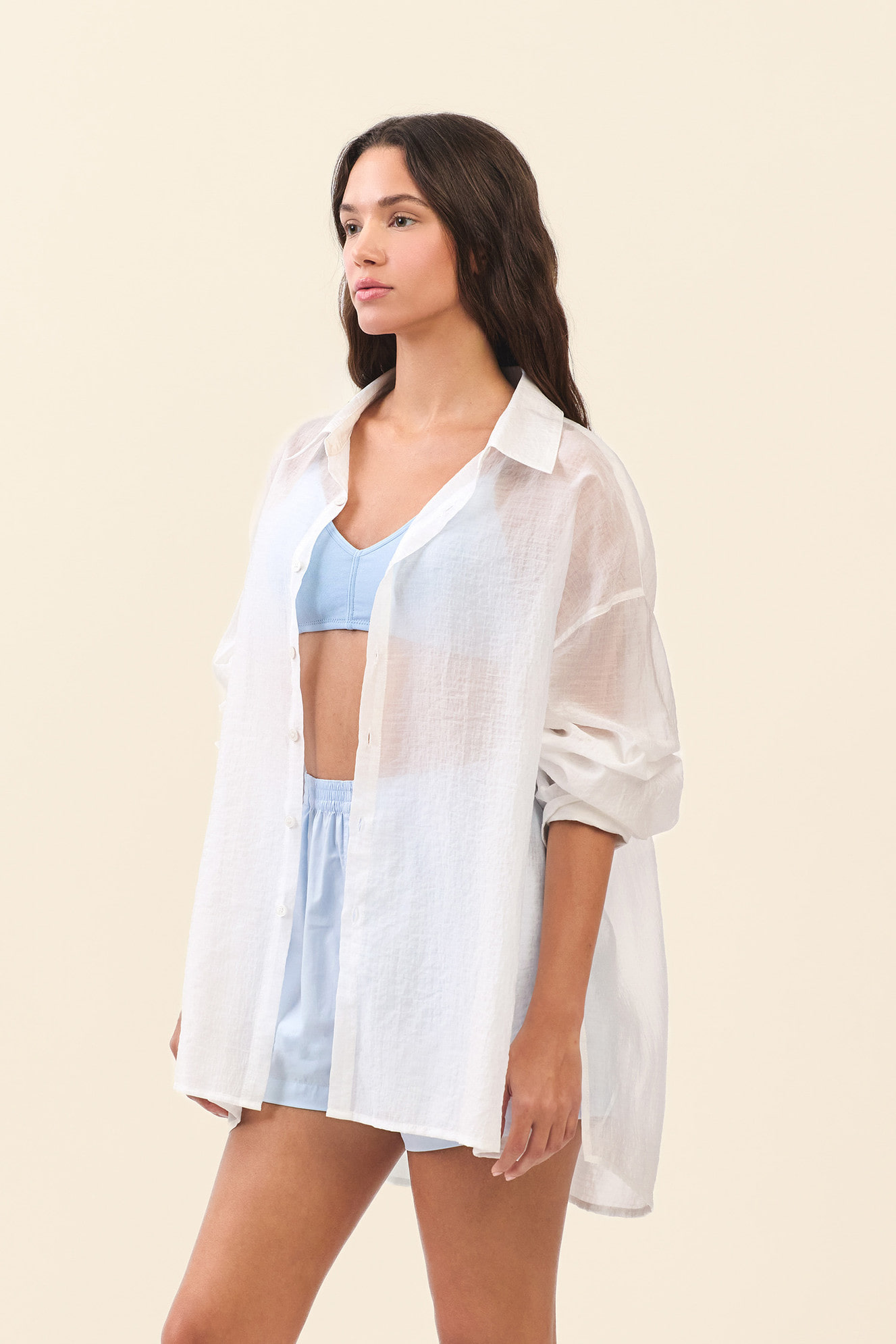 ST194 WRINKLED SLIT SHIRT CREAM SOLID
