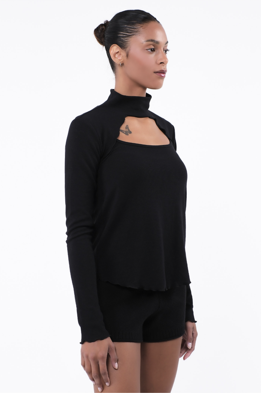 SP216 TURTLE NECK KNIT BOLERO COMBI BLACK サイズ: F