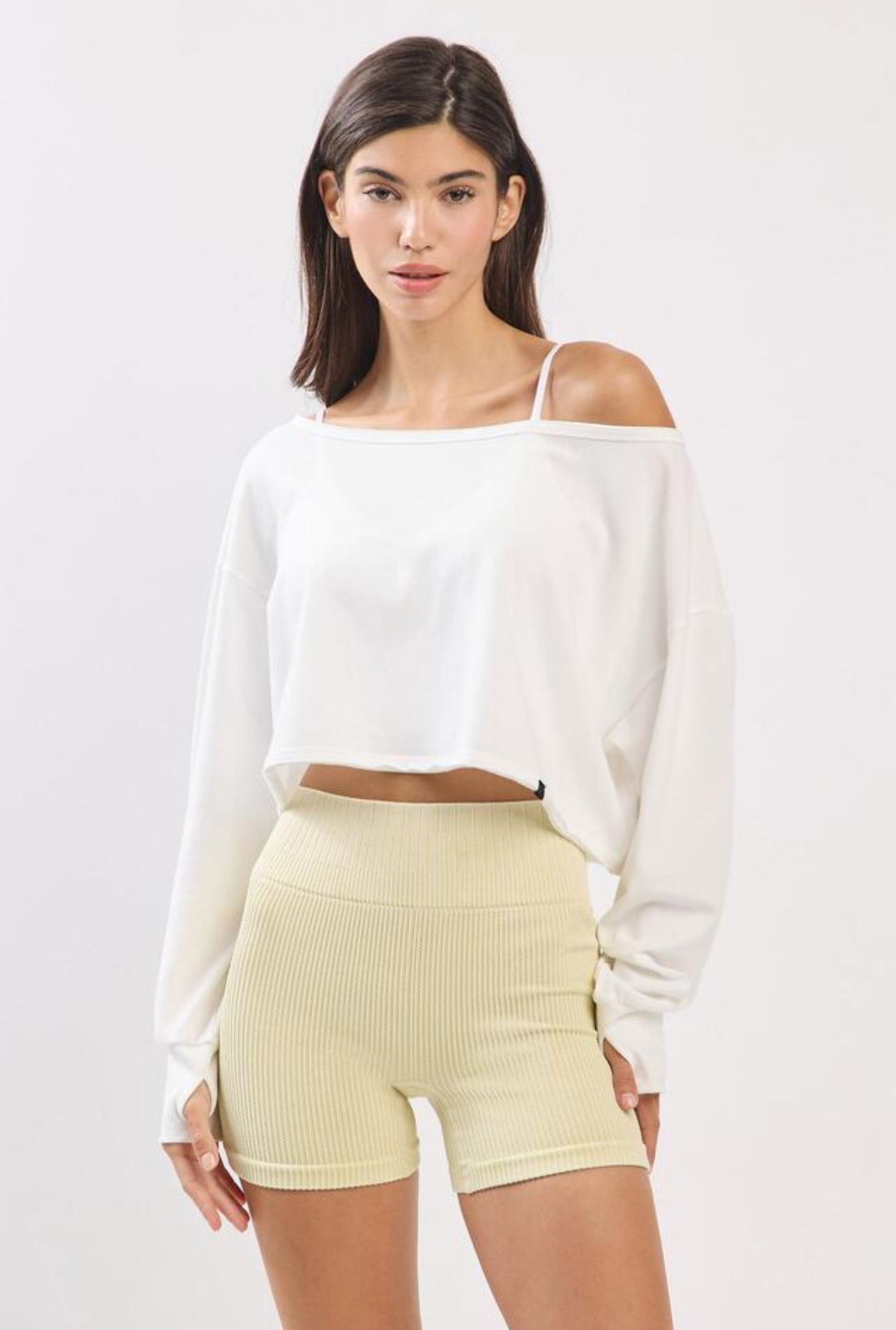 TL128 CROP MESH L/S TOP IVORY サイズ: ONESIZE