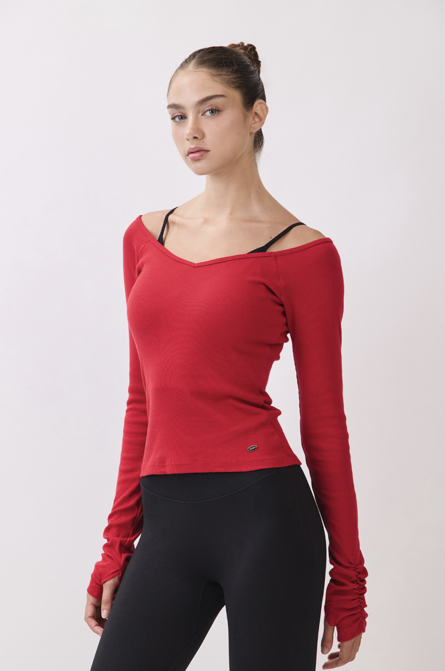 TL134 RIBBED L/SLEEVE T-SHIRT RED サイズ: S/M