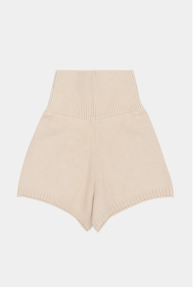 KP255 ROLL-UP WAIST KNIT SHORTS BEIGE SOLID サイズ: SS