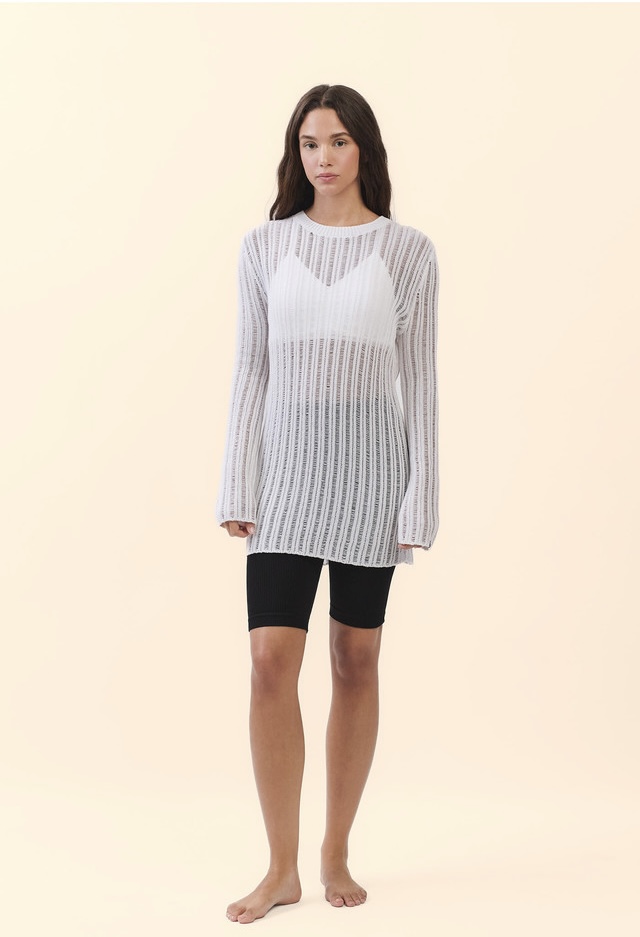 SP205 SHEER COVER-UP KNIT WHITE SOLID サイズ: F