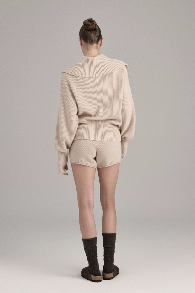 KP255 ROLL-UP WAIST KNIT SHORTS BEIGE SOLID サイズ: SS