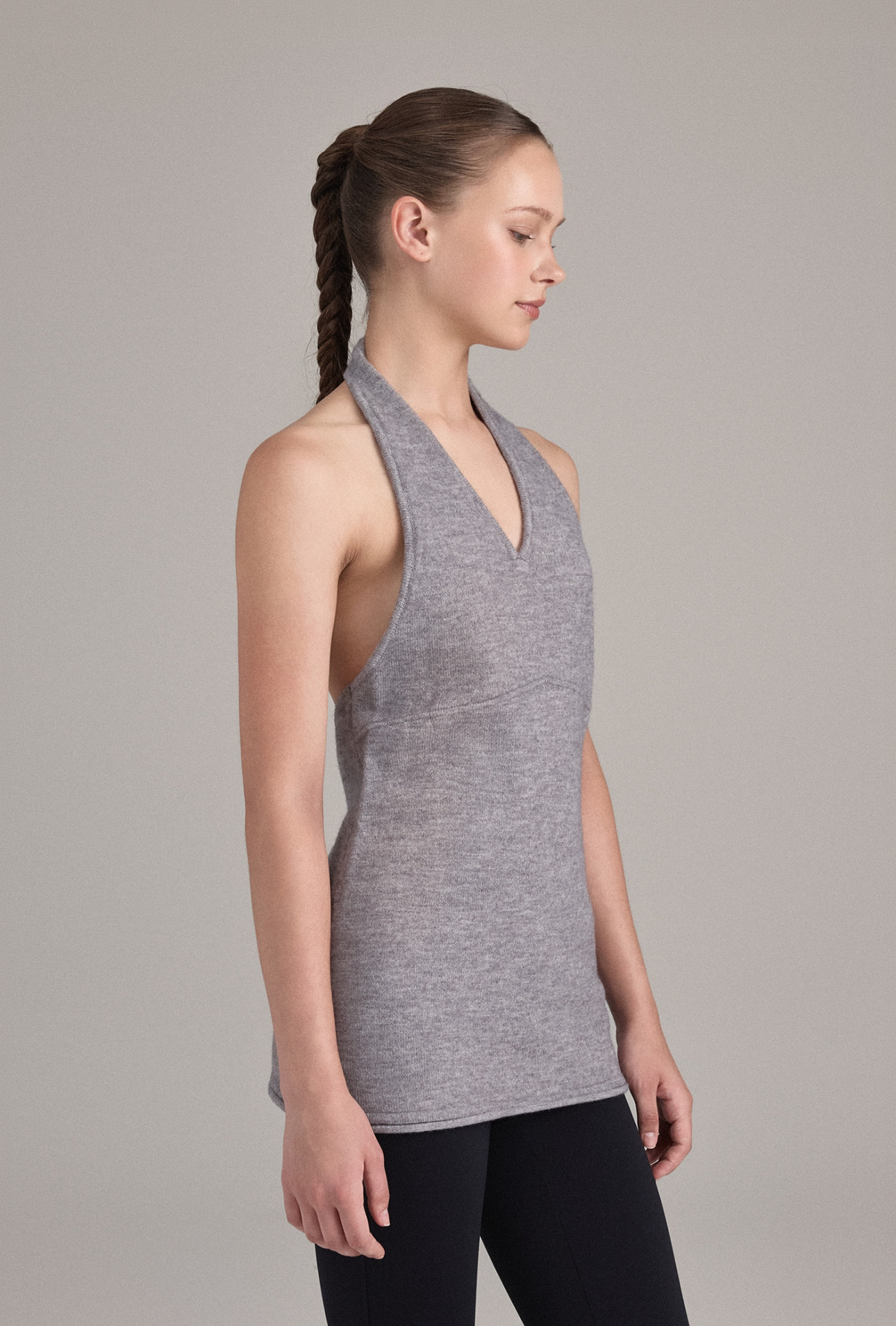 KT251 HALTER-NECK KNIT DRESS M.GRAY SOLID サイズ: F