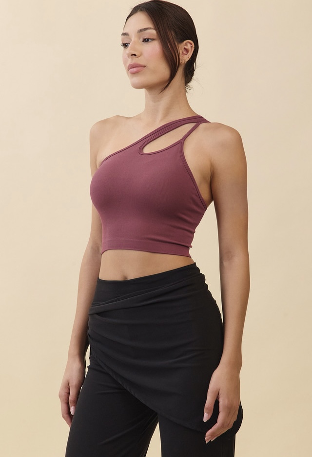 TT044 CONTOUR ONE-SHOULDER TANKTOP BURGUNDY SOLID サイズ: S/M