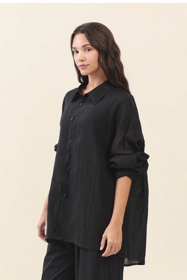 ST194 WRINKLED SLIT SHIRT BLACK SOLID サイズ: F