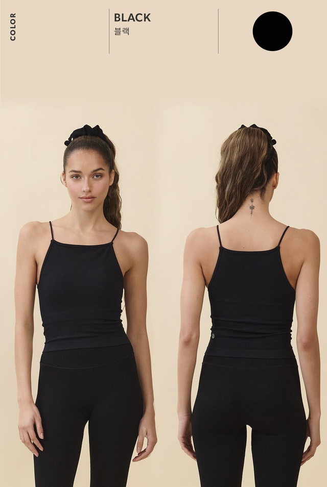 TT026 SPAGHETTI STRAP TANK TOP BLACK SOLID サイズ: S/M