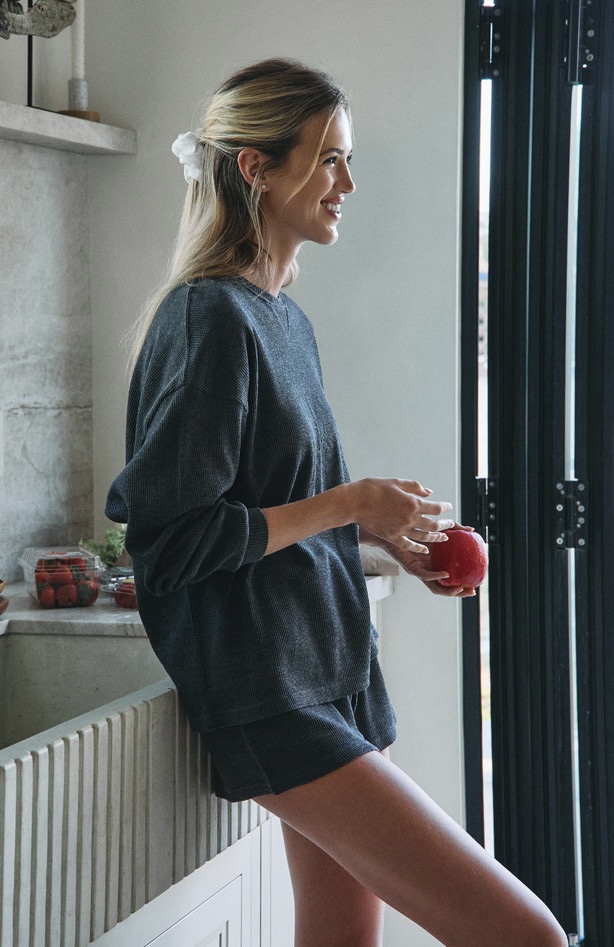 TL138 SOFT WAFFLE LONG TEE CHARCOAL SOLID サイズ: ONESIZE