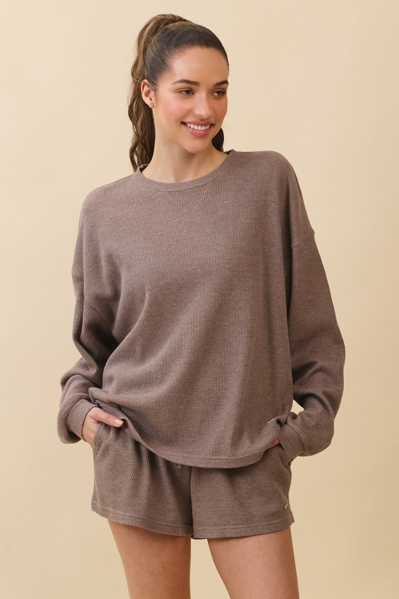 TL138 SOFT WAFFLE LONG TEE BROWN SOLID