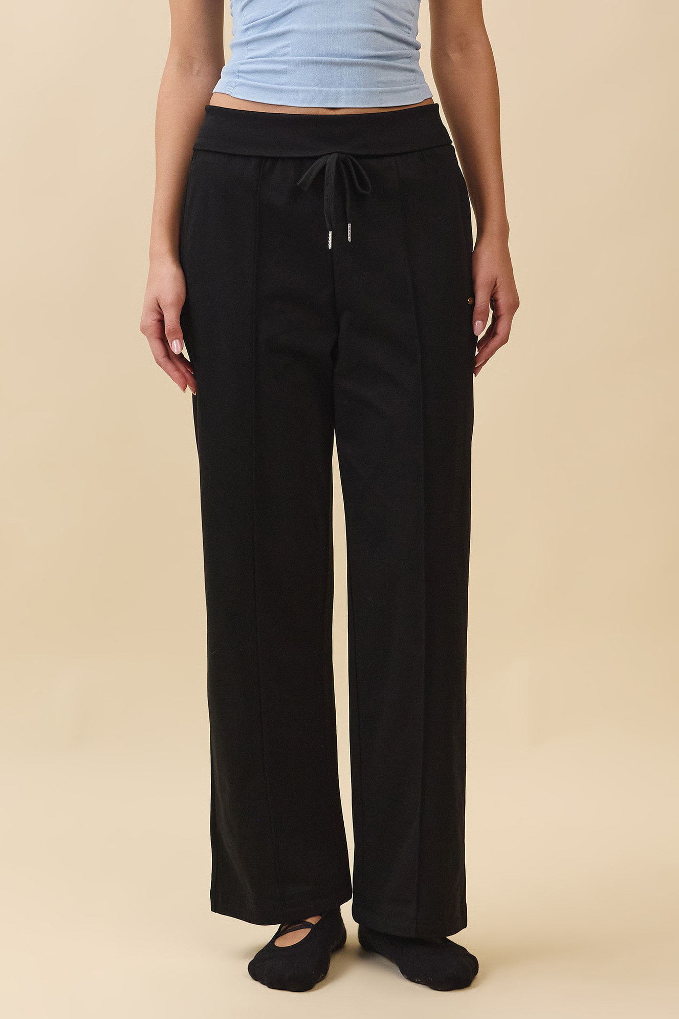 PJ482  SOFT WAIST  PINTUCK PANTS BLACK SOLID サイズ: ONESIZE