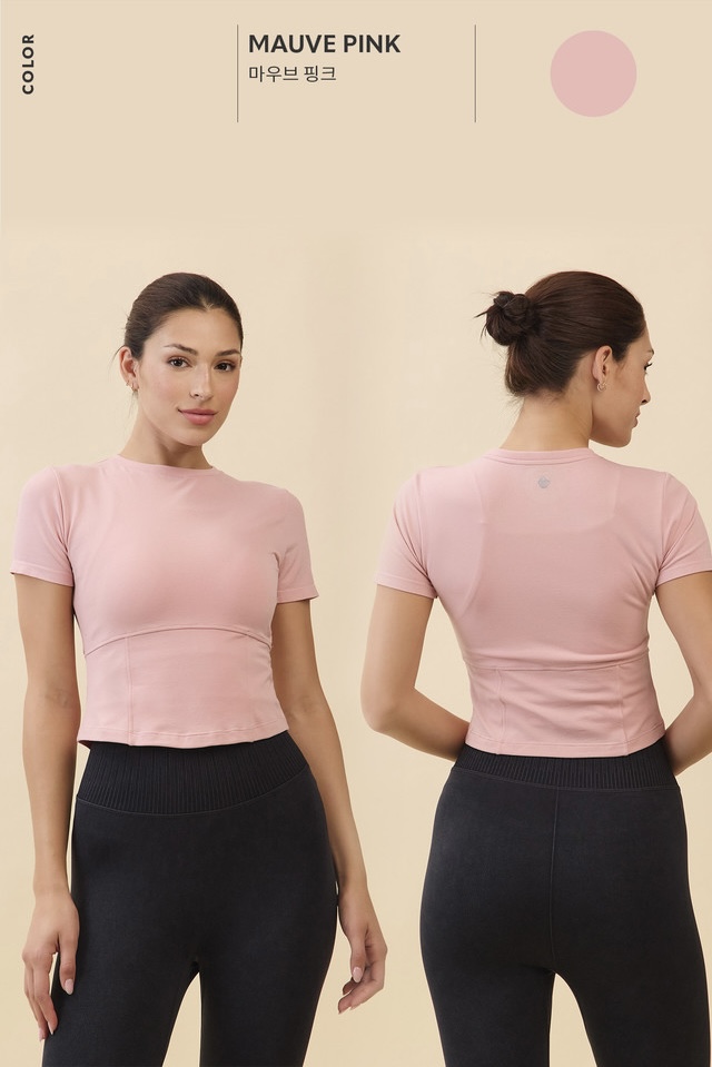 TS121 ESSENTIAL SLIM SHORT TEE MAUVE PINK SOLID サイズ: S/M