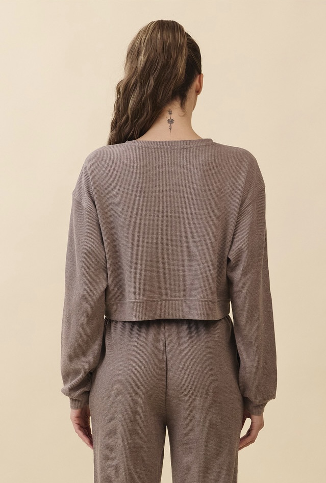 TL139 SOFT CROP WAFFLE LONG TEE BROWN SOLID サイズ: ONESIZE