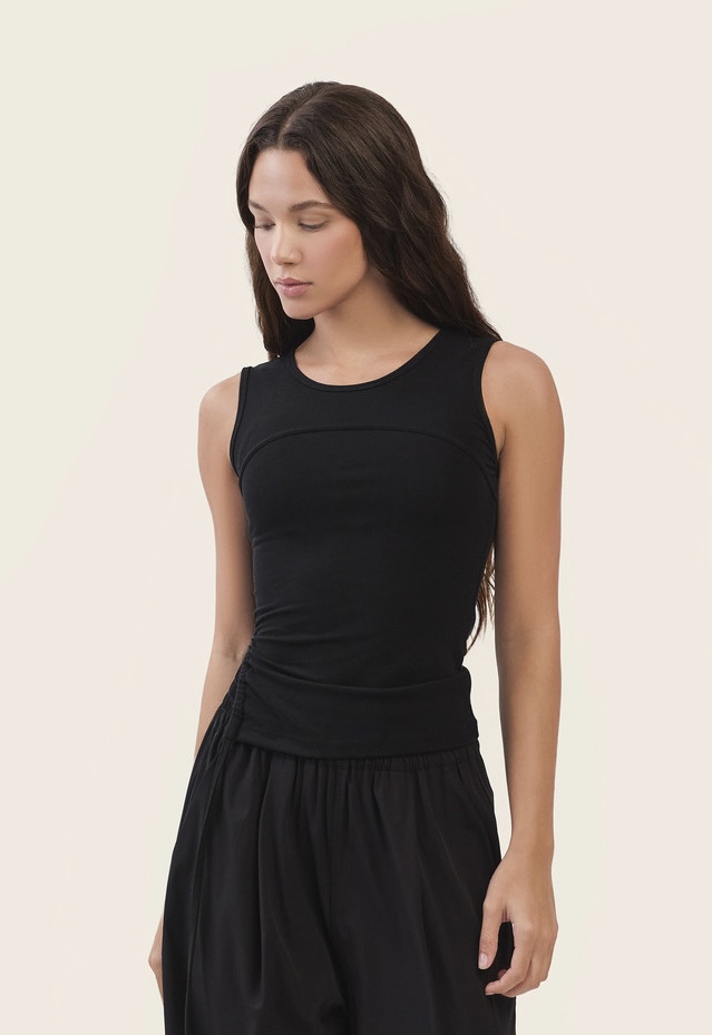 TS135 CONTOUR STRING SLEEVELESS BLACK SOLID サイズ: S