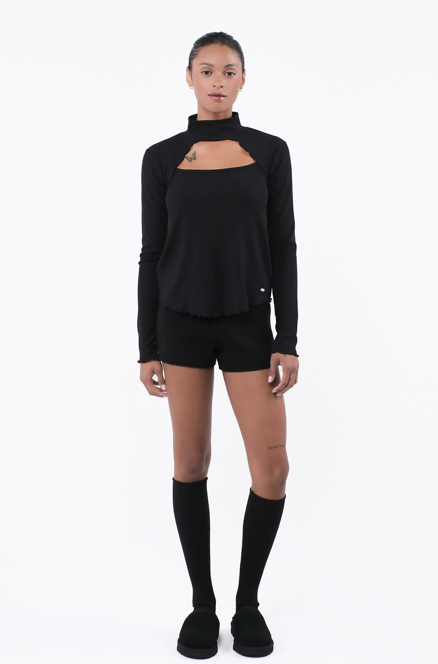 SP216 TURTLE NECK KNIT BOLERO COMBI BLACK サイズ: F