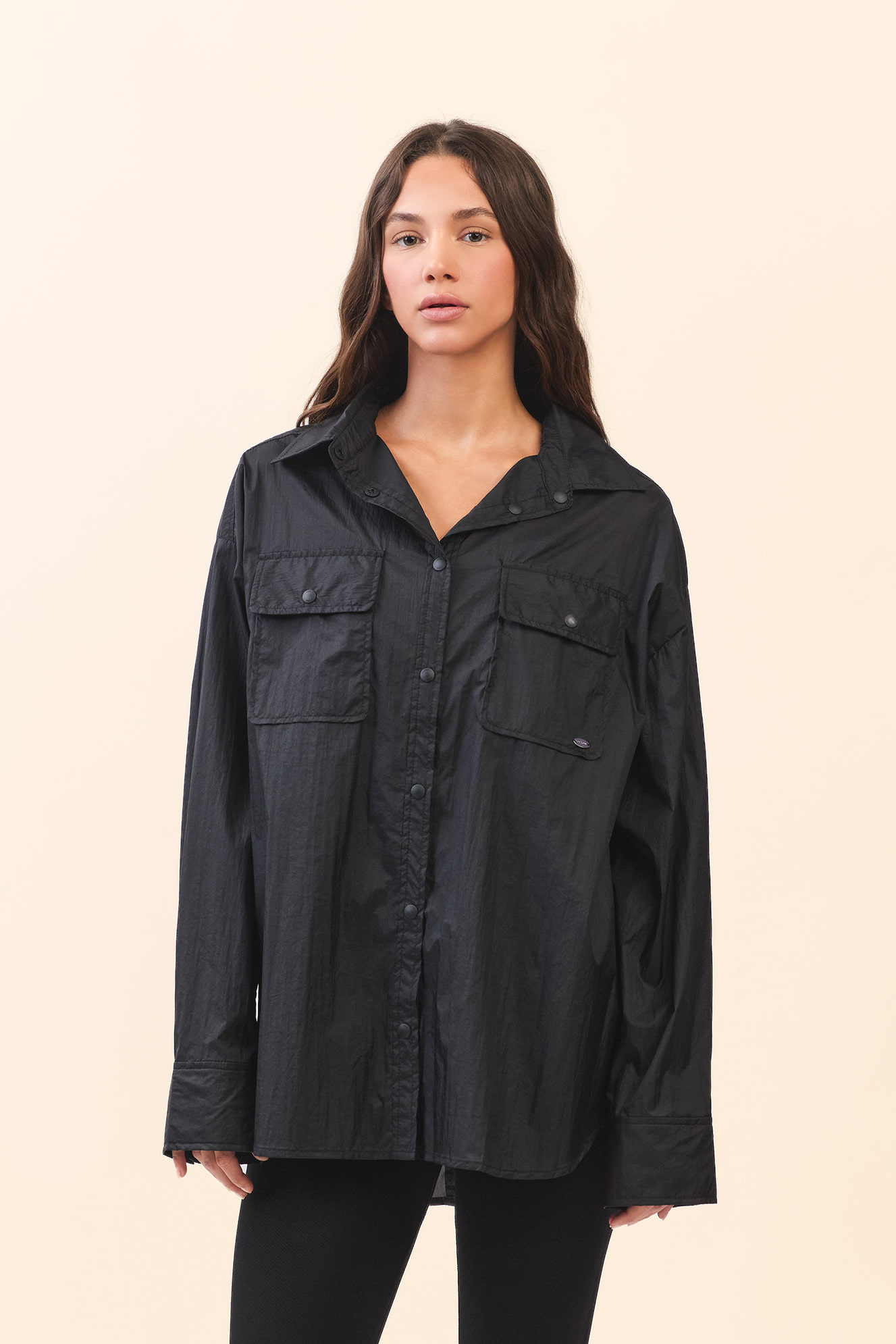 ST194 WRINKLED SLIT SHIRT BLACK SOLID
