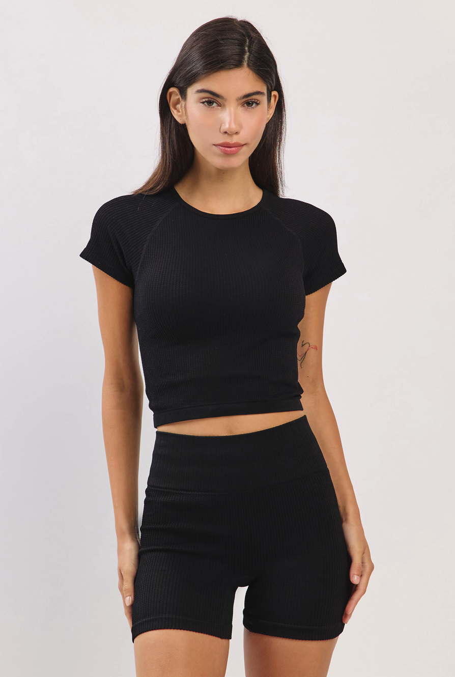 TS006 WAFFLE TOP BLACK サイズ: S/M