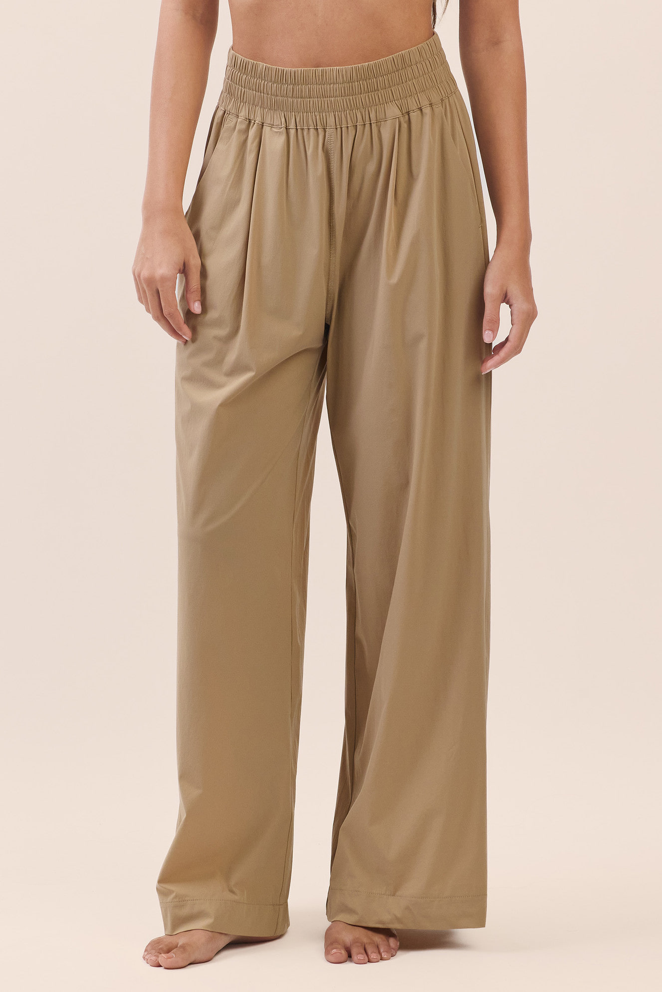 PT434 WOVEN WIDE PANTS D.BEIGE SOLID