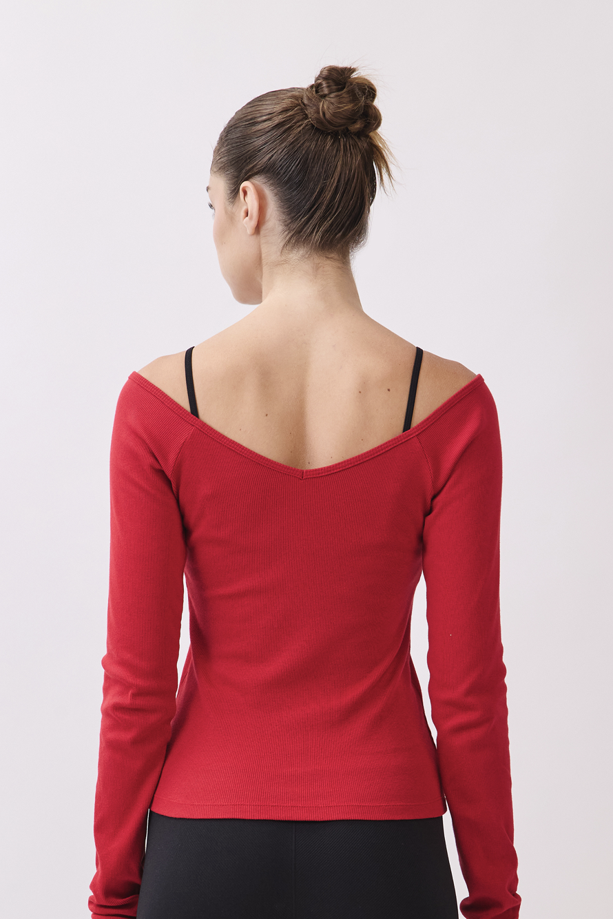 TL134 RIBBED L/SLEEVE T-SHIRT RED サイズ: S/M