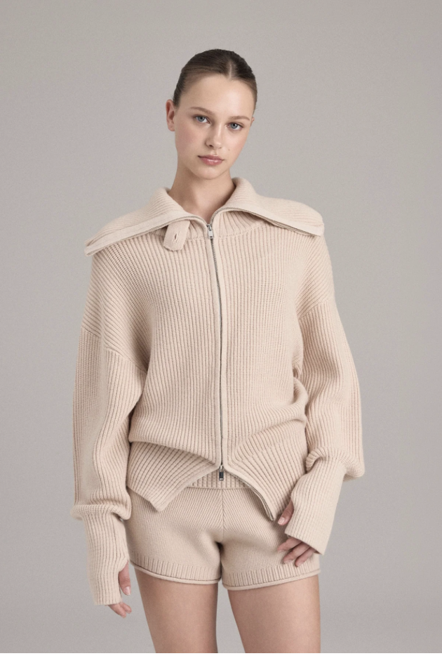 KC001 HIGH-NECK KNIT ZIP-UP BEIGE SOLID サイズ: F
