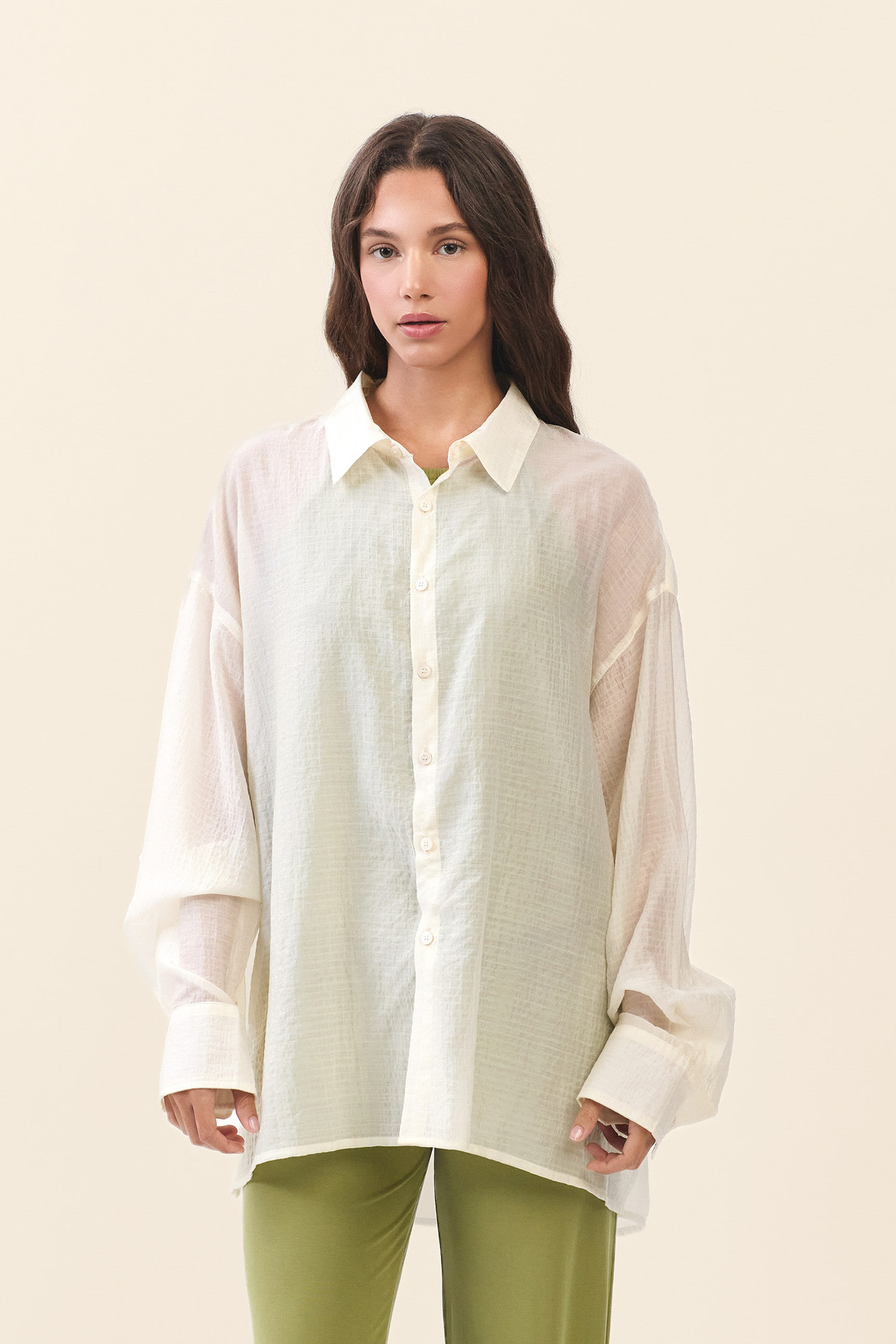 ST194 WRINKLED SLIT SHIRT L.YELLOW SOLID