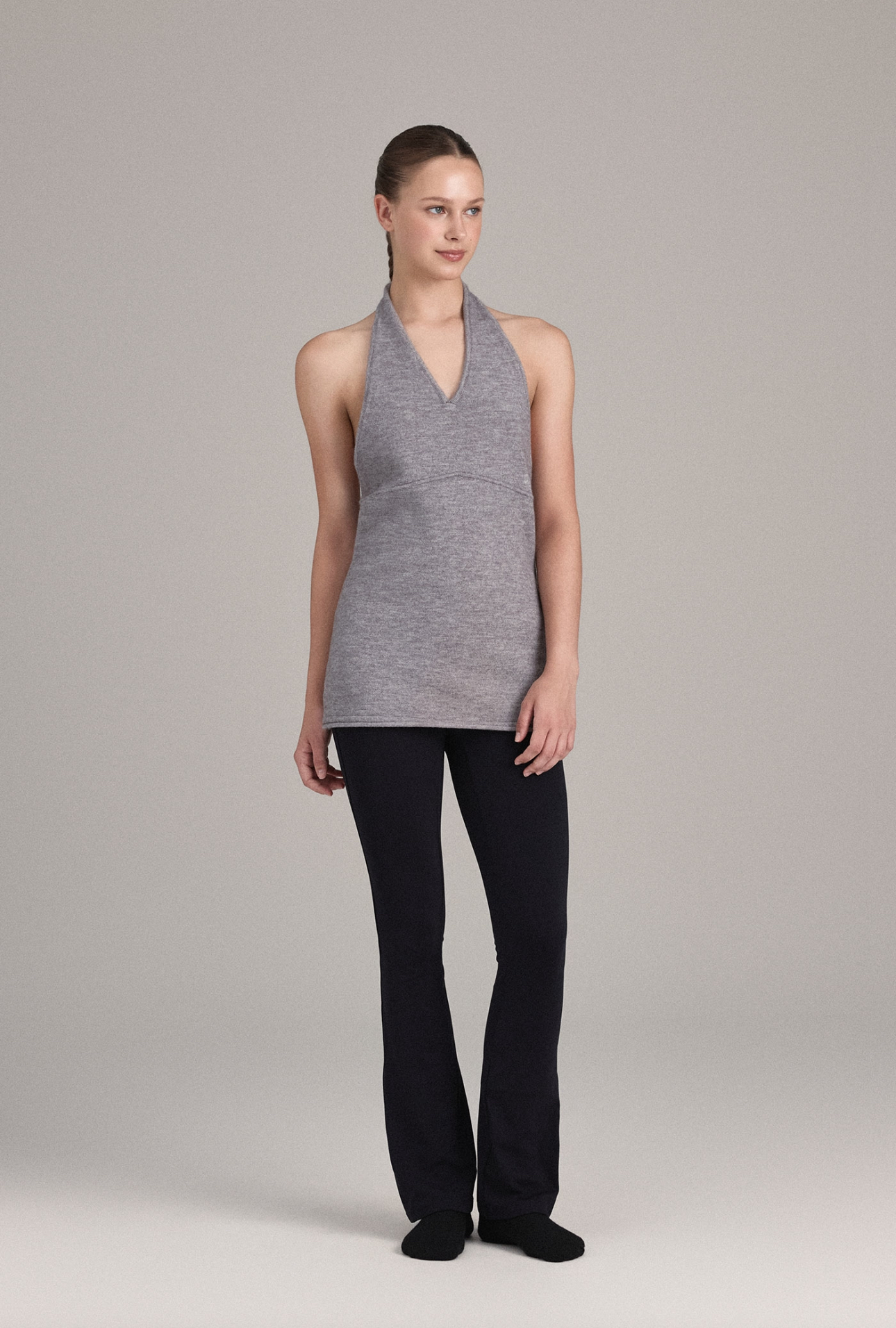KT251 HALTER-NECK KNIT DRESS M.GRAY SOLID サイズ: F