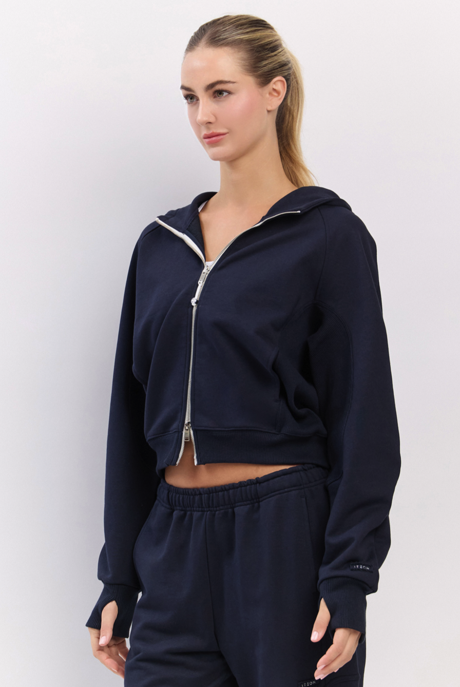 TZ141 RIBBED BLOCK ZIP-UP NAVY サイズ: ONESIZE