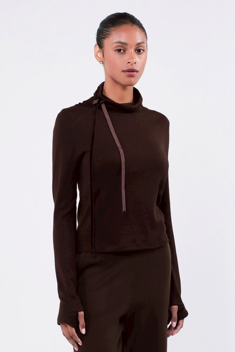 TL132 L/SLEEVE MOCKNECK T-SHIRT BROWN