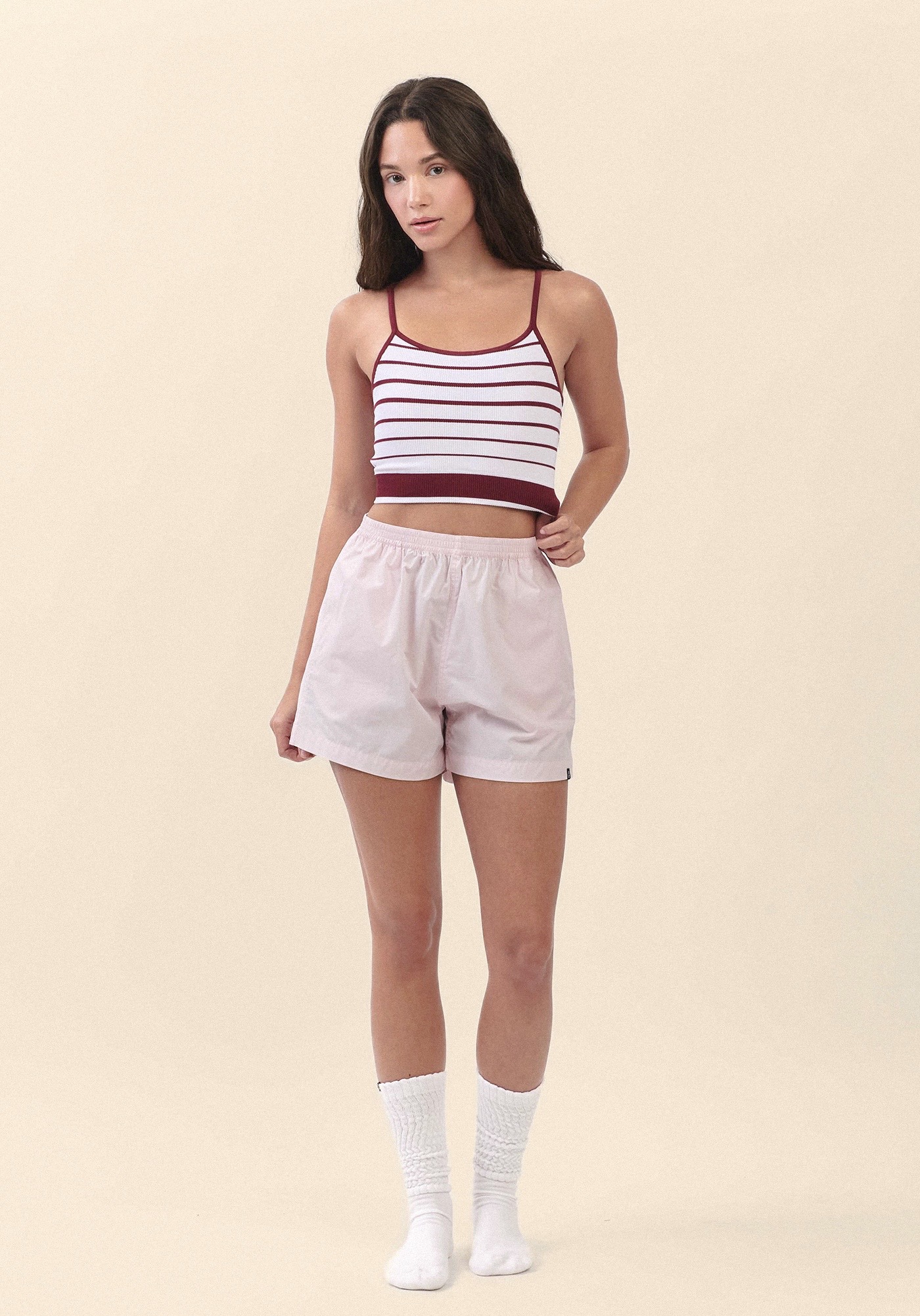 TB016 ESSENTIAL STRIPE BRATOP BURGUNDY STRIPE サイズ: S/M