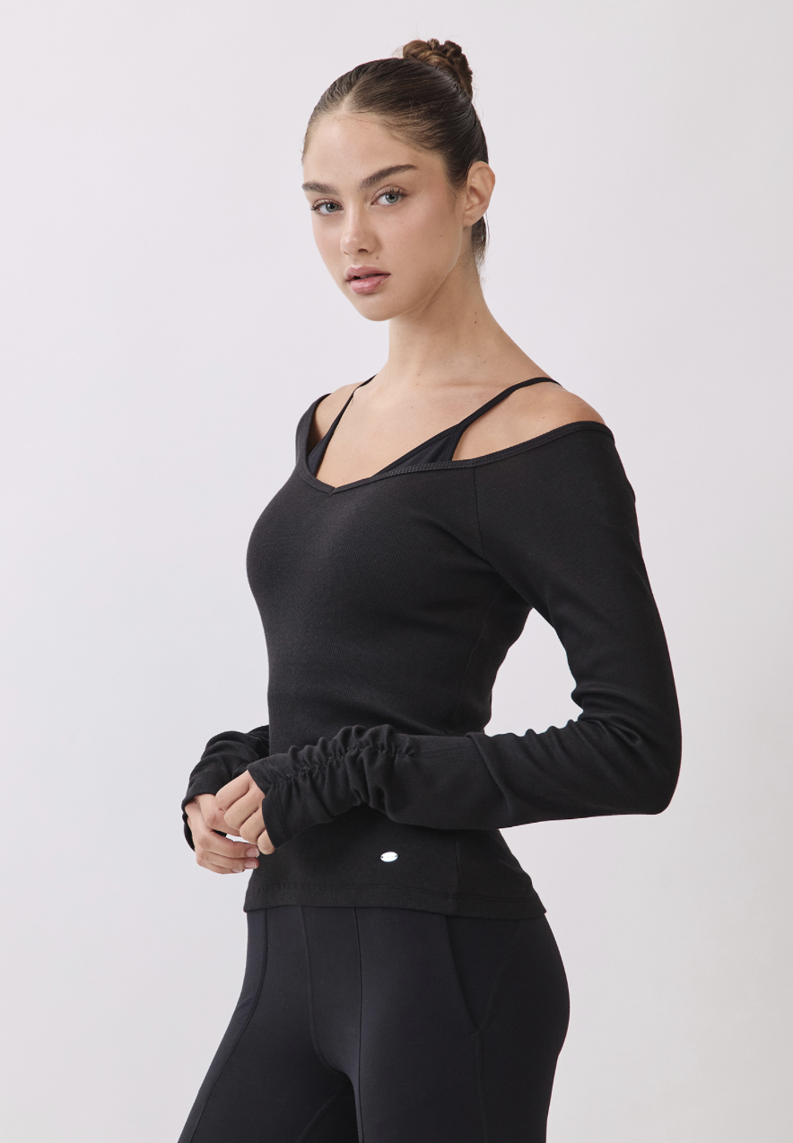 TL134 RIBBED L/SLEEVE T-SHIRT BLACK サイズ: S/M