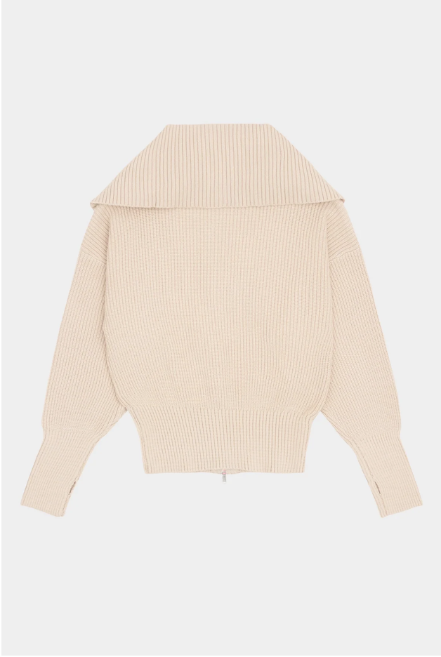KC001 HIGH-NECK KNIT ZIP-UP BEIGE SOLID サイズ: F