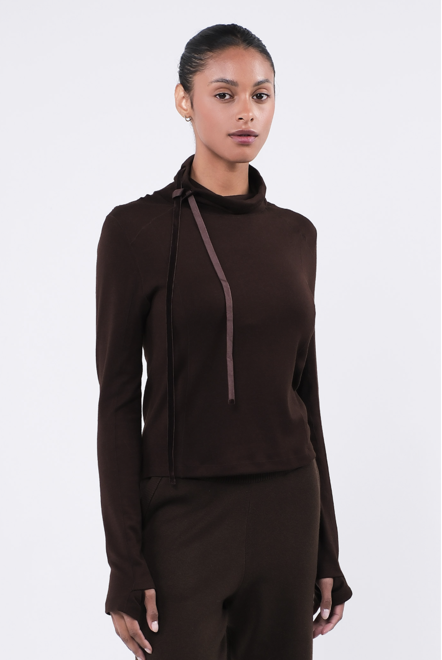 TL132 L/SLEEVE MOCKNECK T-SHIRT BROWN サイズ: S/M