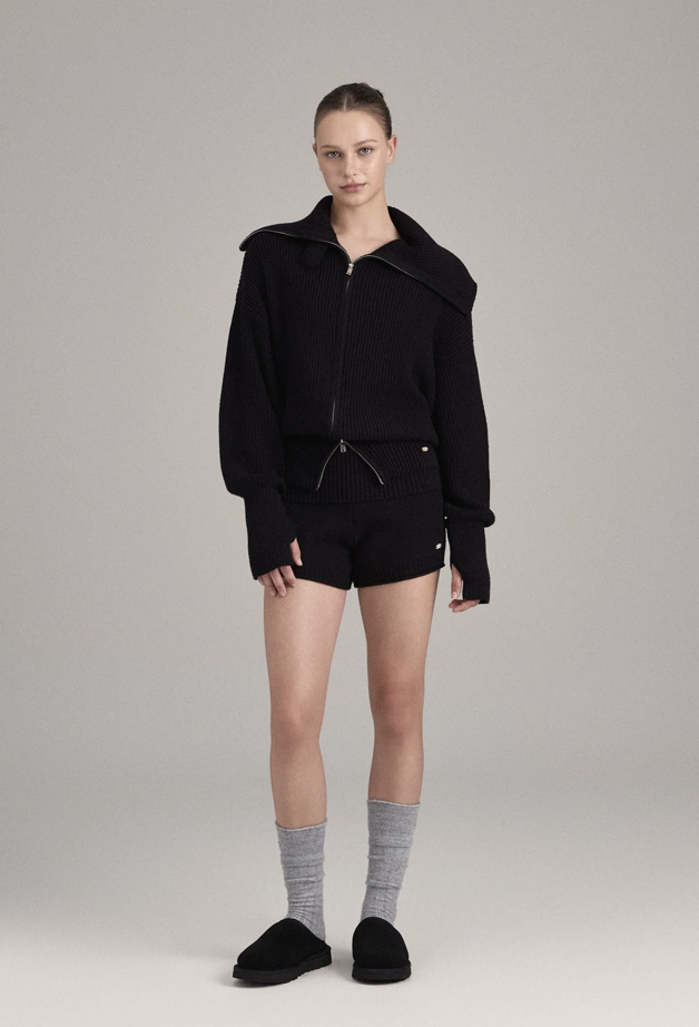KP255 ROLL-UP WAIST KNIT SHORTS BLACK SOLID サイズ: SS