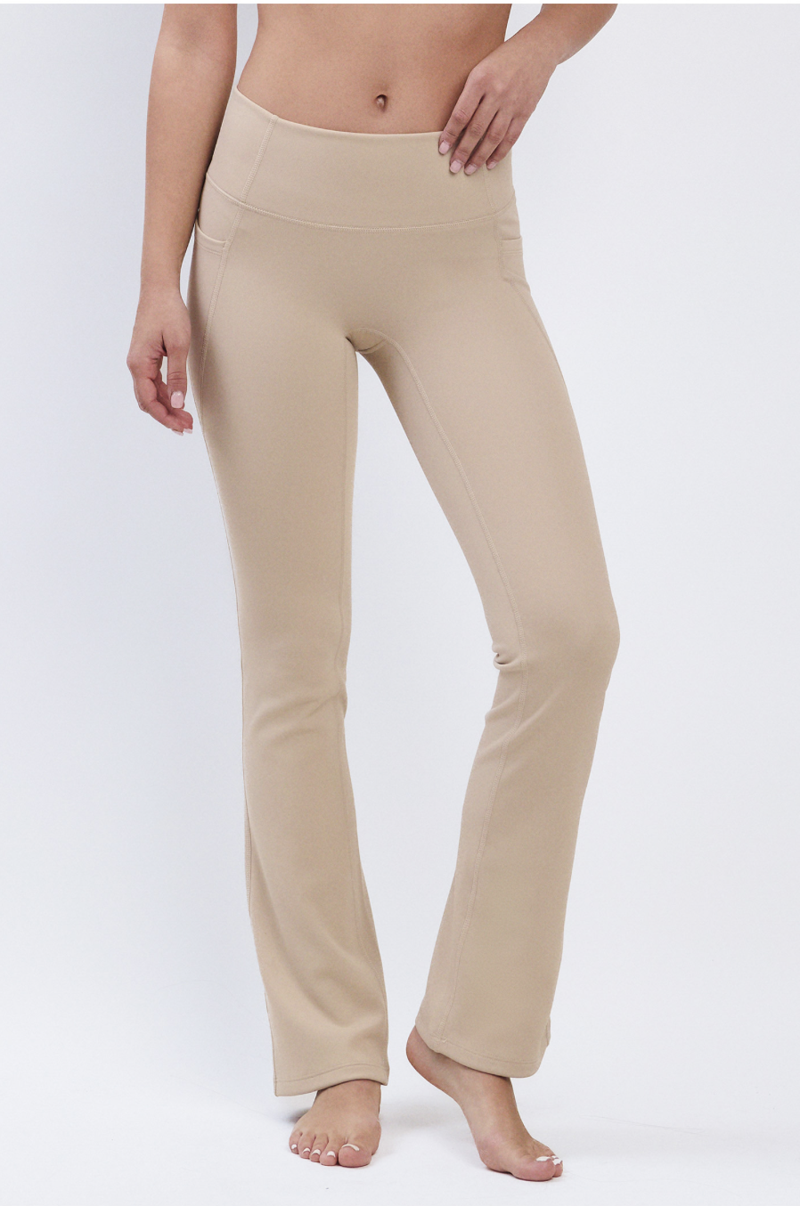 PL418 BONDED FLARE LEGGINGS BEIGE サイズ: S/M