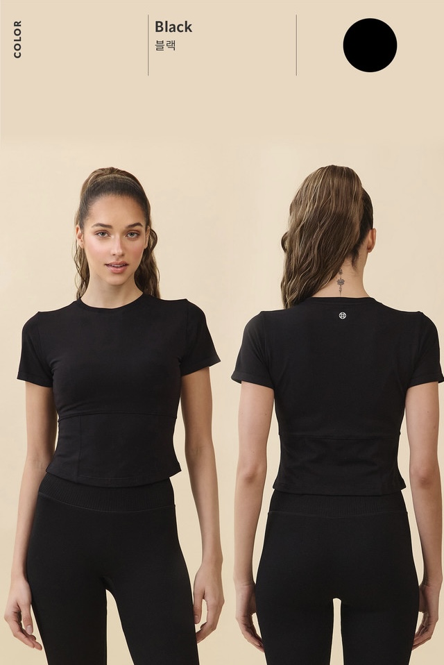 TS121 ESSENTIAL SLIM SHORT TEE BLACK SOLID サイズ: S/M