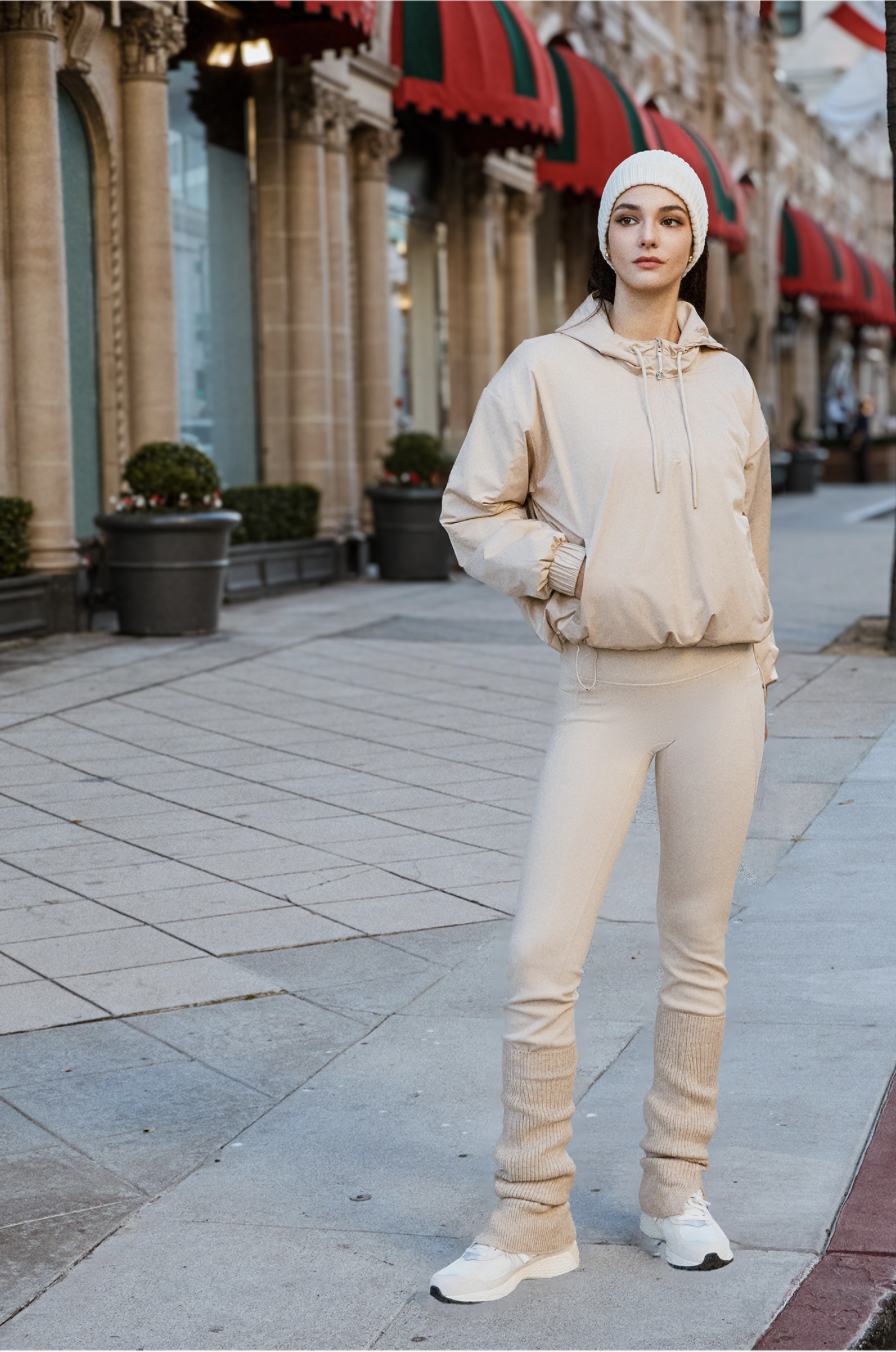 PL418 BONDED FLARE LEGGINGS BEIGE サイズ: S/M