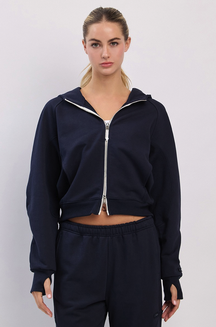 TZ141 RIBBED BLOCK ZIP-UP NAVY
