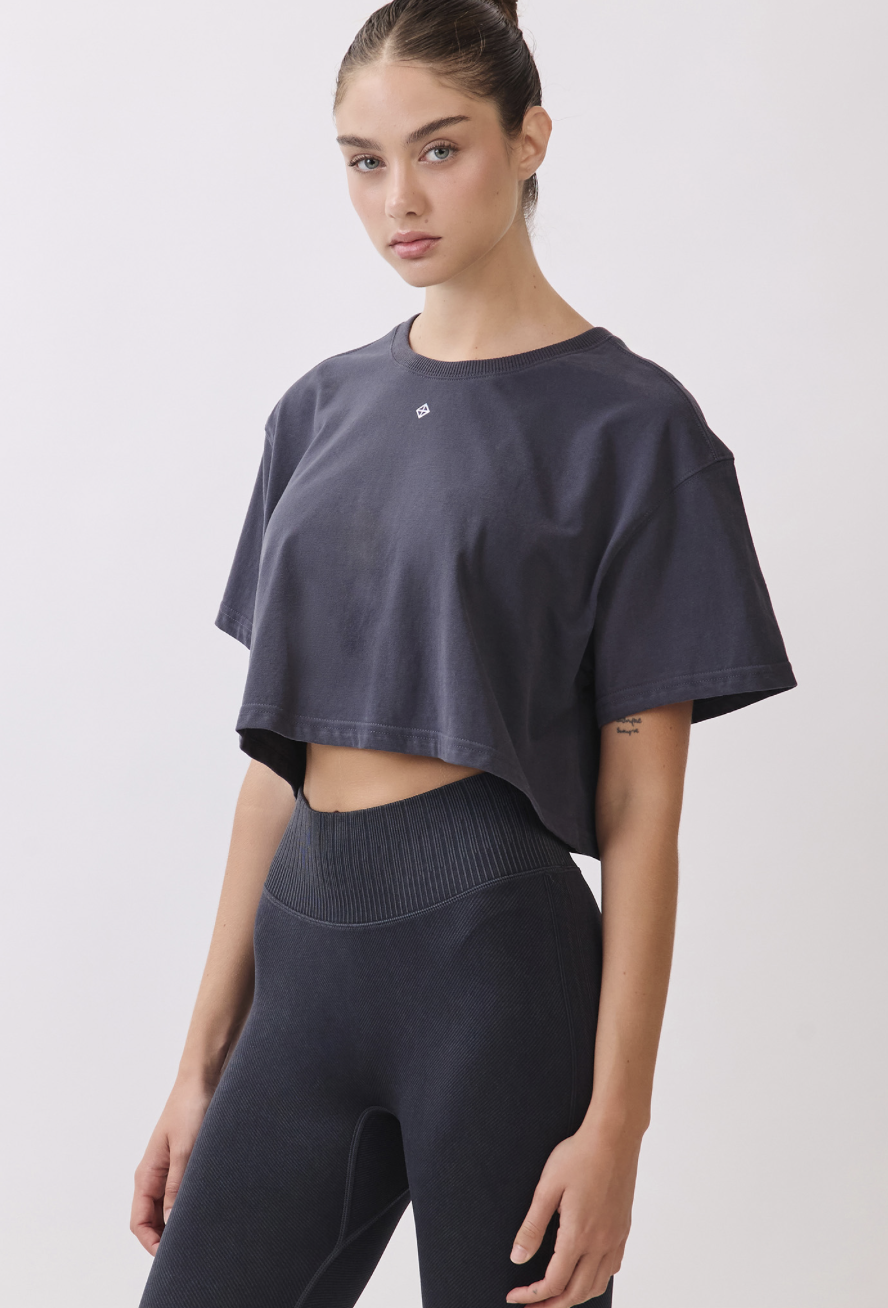 TS113 BRUSHED CROP T-SHIRT CHARCOAL サイズ: F