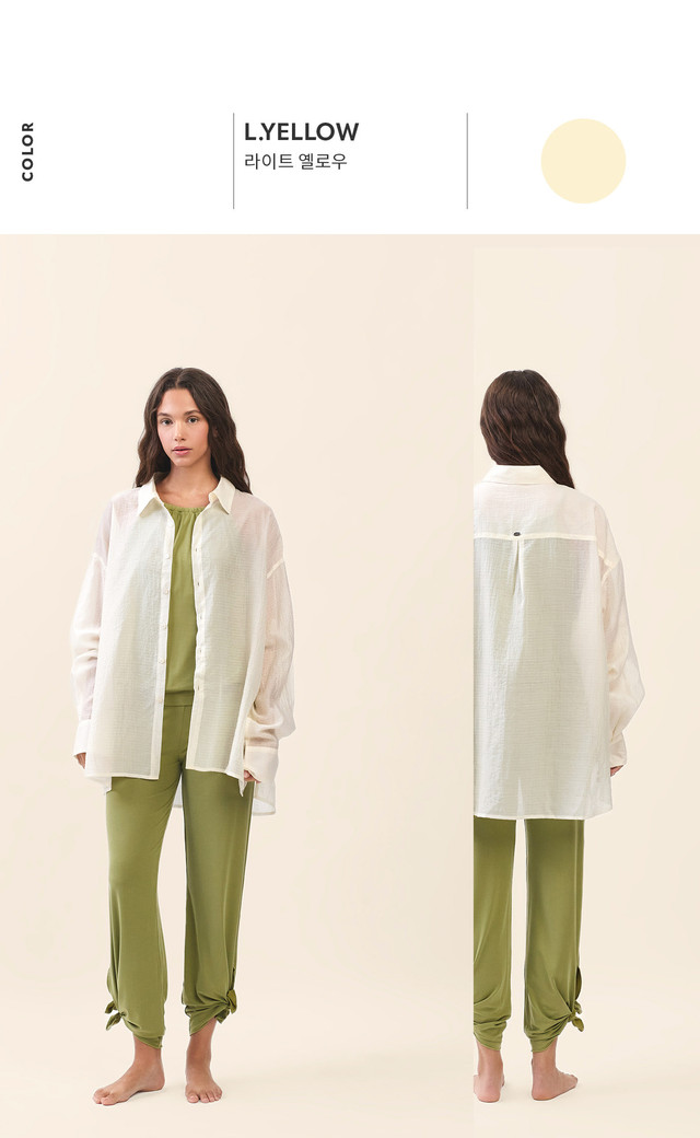 ST194 WRINKLED SLIT SHIRT L.YELLOW SOLID サイズ: F