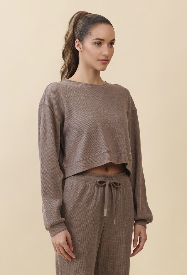 TL139 SOFT CROP WAFFLE LONG TEE BROWN SOLID サイズ: ONESIZE