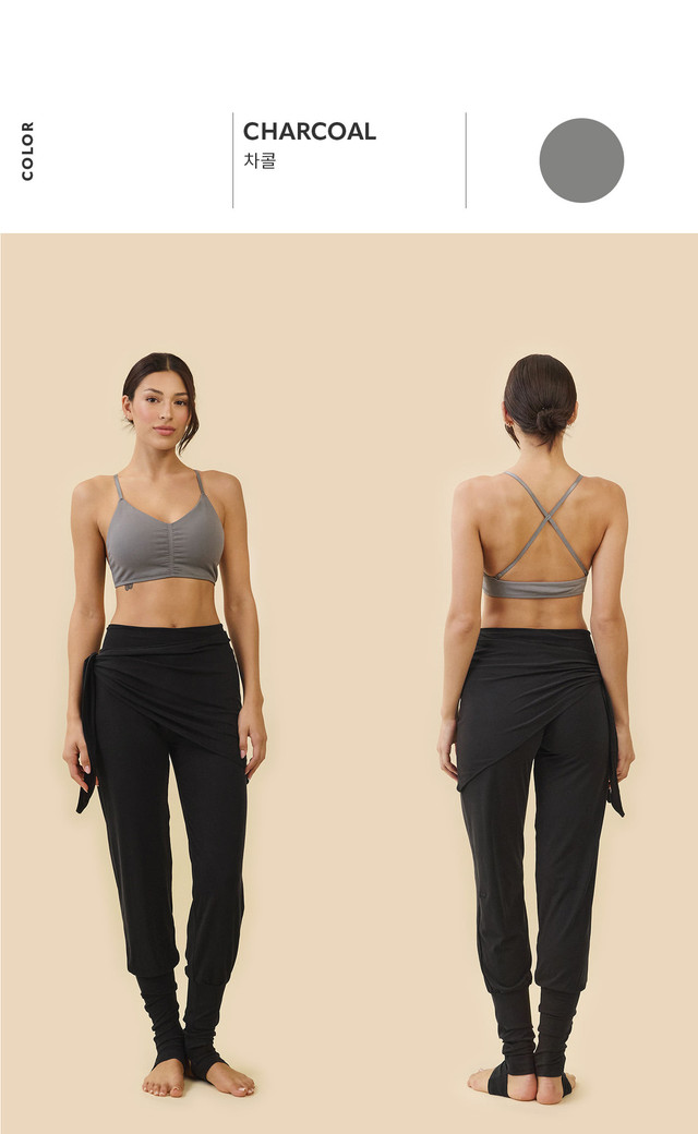 TB014 SHIRRED CROSS-BACK BRA TOP CHARCOAL SOLID サイズ: S/M