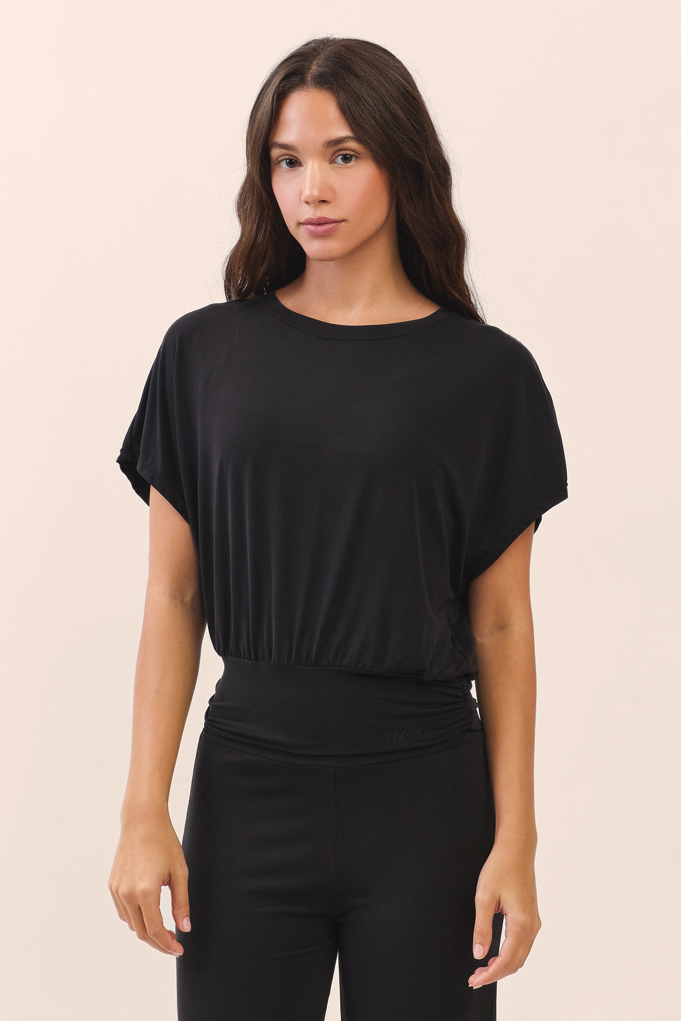 TS124 SHAPE BANDING CROP TEE BLACK SOLID