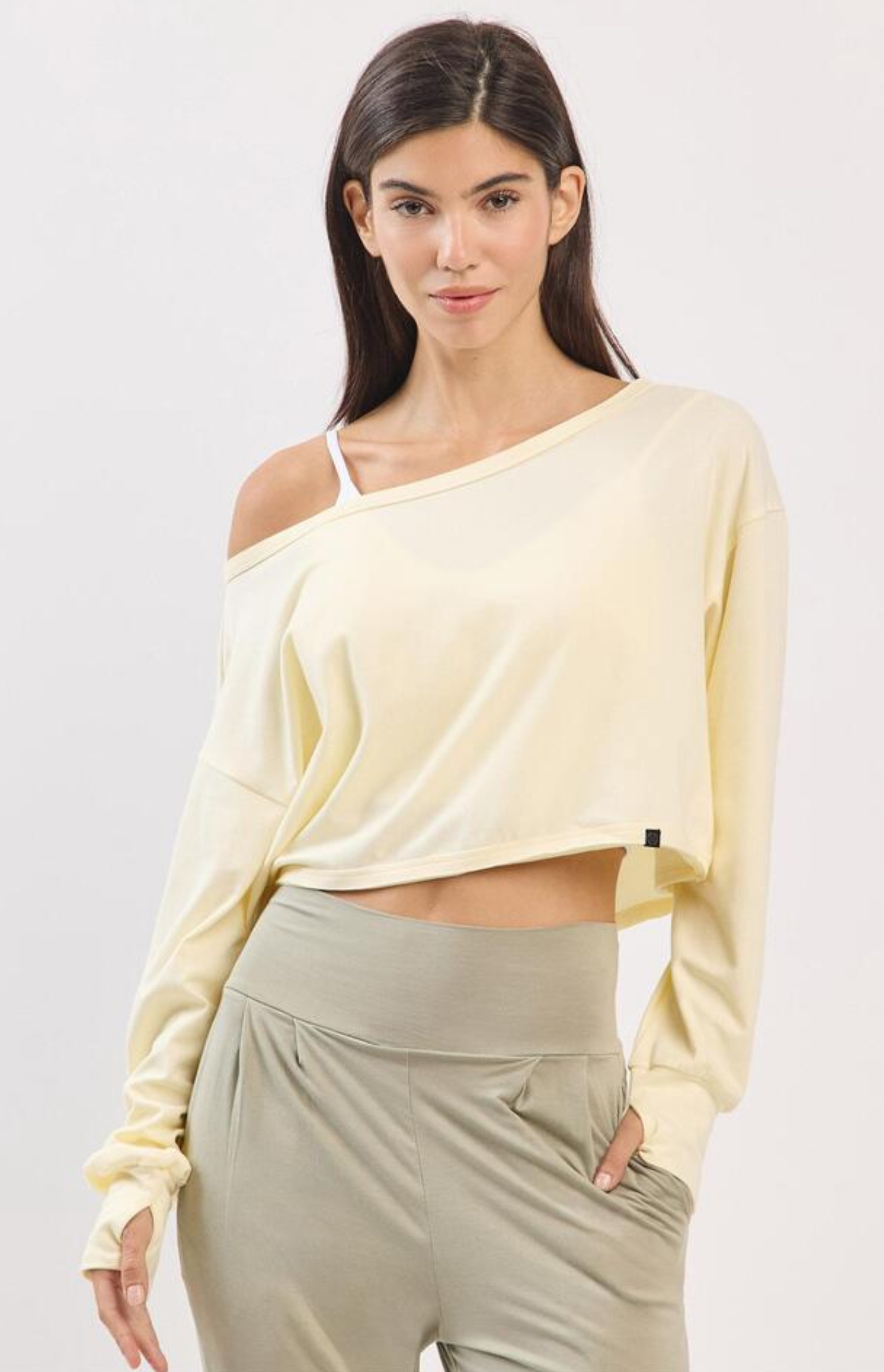 TL128 CROP MESH L/S TOP YELLOW