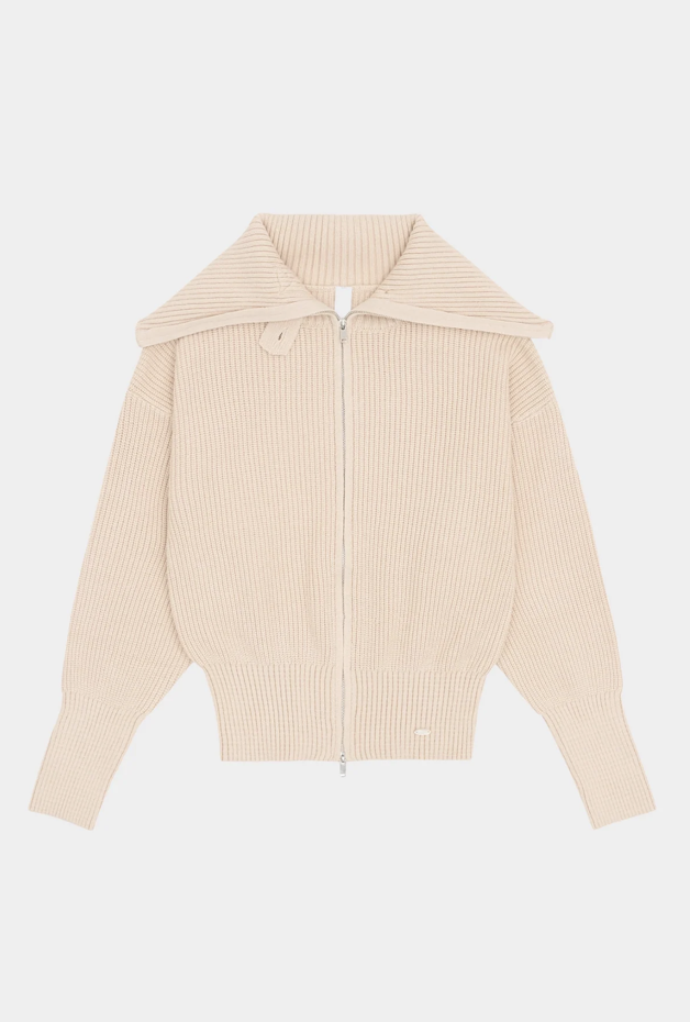 KC001 HIGH-NECK KNIT ZIP-UP BEIGE SOLID サイズ: F