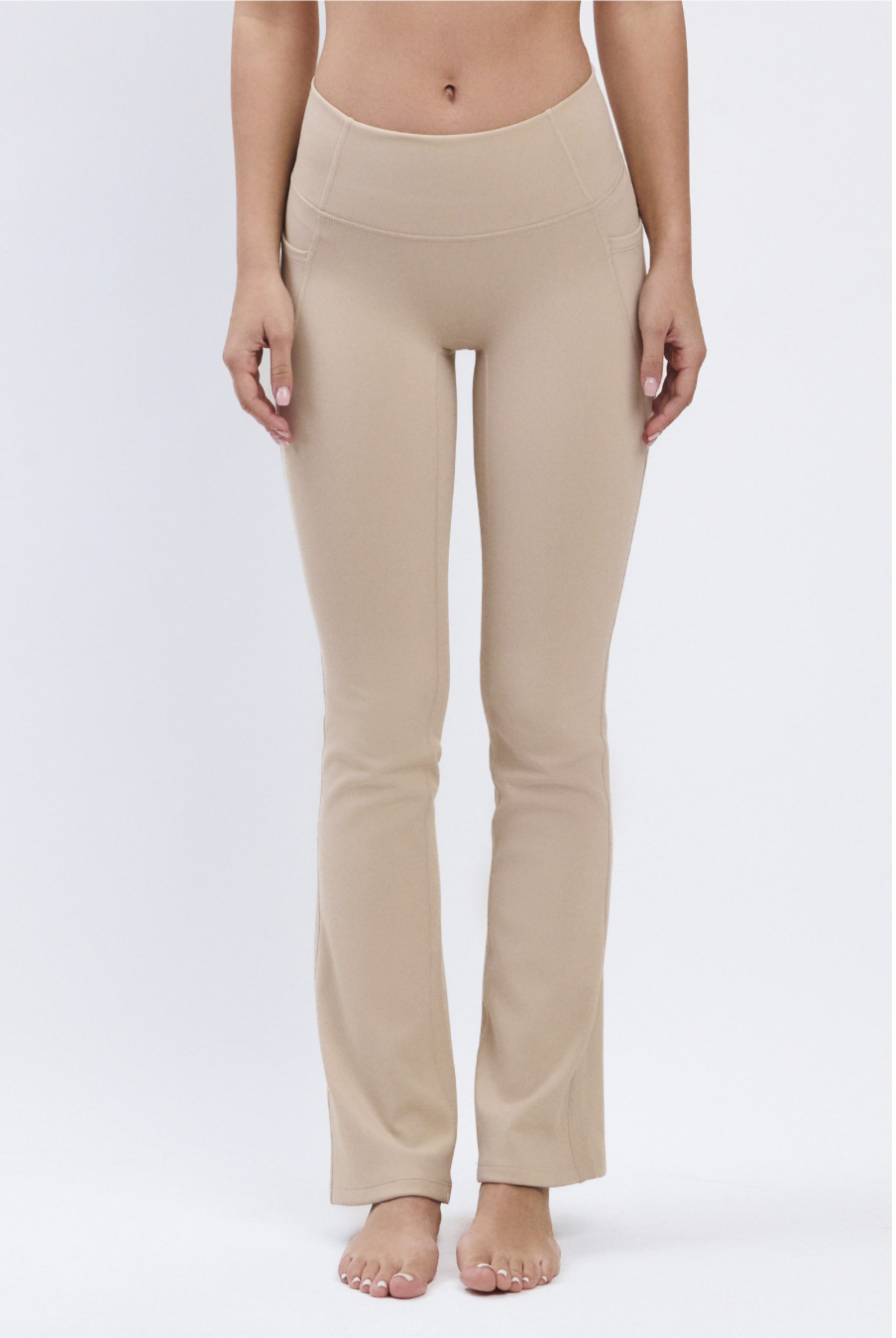 PL418 BONDED FLARE LEGGINGS BEIGE サイズ: S/M